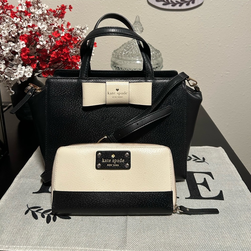 Kate♠️Spade Matthew’s Street Camplin Black Leather Crossbody Satchel With Wallet